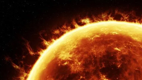 Big sun closeup. Sun surface with plasma flames 스톡 일러스트