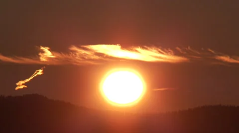 Big Sun Rising Behind Forest Landscape Time Lapse Stock Footage 46477846