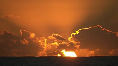Big Sun Sunset In Atlantic Ocean at Madeira 500mm Stock Footage 148243206