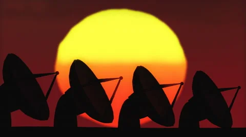 Big Sunset behind Moving Radio Antenna Silhouette Stock Footage 47016579