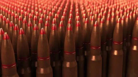 Big supply of shells or cartridges, 3D rendering. War, ammo, aggression concepts Stock Illustration