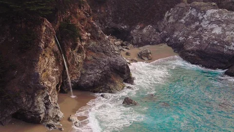 Big Sur Beach Close Up Waterfall Stock Footage 101446346