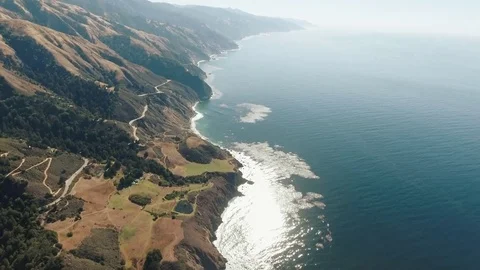 Big Sur, CA Coastline / Ocean Aerial Drone Shot near Ventana Inn Stock Footage 79427862