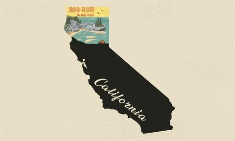 Big sur with california map. Stock Illustration