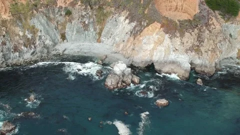 Big Sur Cliff and Ocean drone footage Stock Footage 167027442