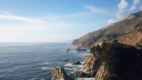 Big Sur Cliffs and Ocean with Breaking Waves Stock Footage 85711853
