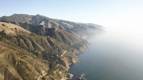 Big Sur Forest alongside Pacific Ocean Coastline Aerial Drone Shot Ocean Stock Footage 126008612