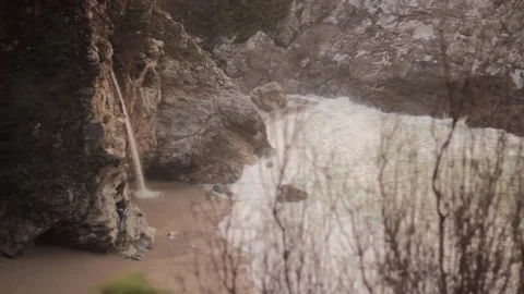 Big Sur Julia Burns Beach Waterfall Stock Footage 79019327