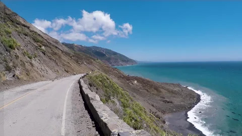 Big Sur landslide 2017 at Mud Creek, California - Pan/tilt Stock Footage 130598737