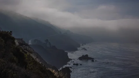 Big Sur Rocky Coast, Rt. 1, Fog along Coast Timelapse Stock Footage 120051430