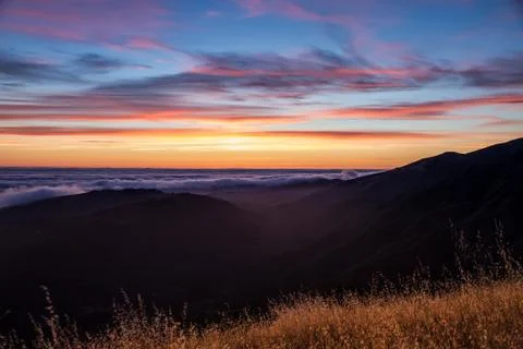 Big Sur Sunset Clouds and Hills Stock Photos