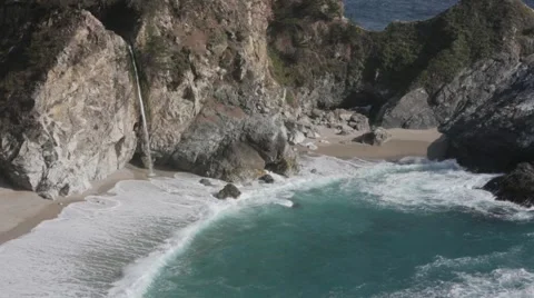 Big Sur Waterfall into the Pacific  Stock Footage 50619294