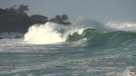 Big surf shore break Stock Footage 1095494