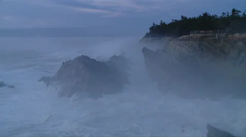 Big surf wave shore Stock Footage 33754800