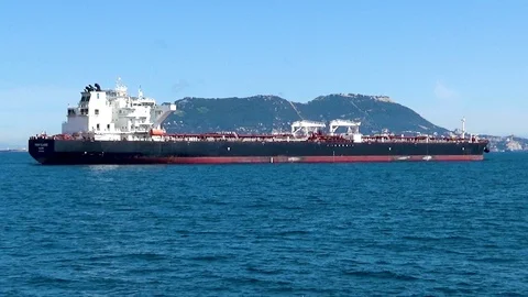Big tanker vessel Front Classic anchored in the bay of Algeciras city. Stock Footage 108188641