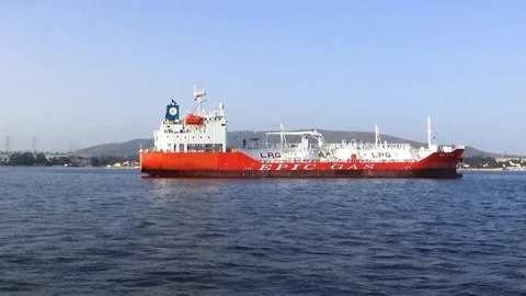 Big tanker vessel Front Classic anchored in the bay of Algeciras city. Stock Footage 116689252