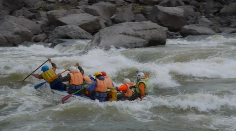 Big team rafting on a mountain river Stock Footage 67287232