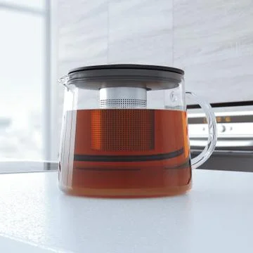 Big teapot on the table. 3d rendering 库存插图