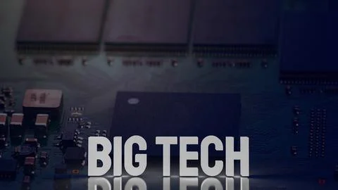 The Big tech on digital pub board for Business or technology concept 3d ren.. Stock Illustration