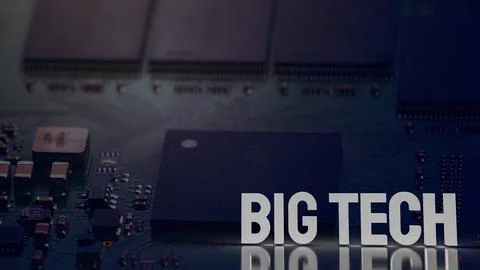 The Big tech on digital pub board for Business or technology concept 3d ren.. Stock Illustration