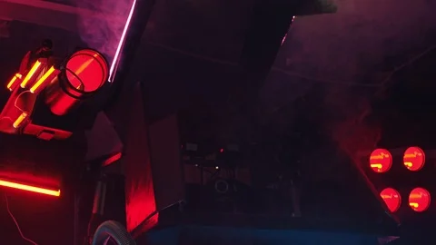 A big technological military machine in bright lazer lights Stock Footage 116184800