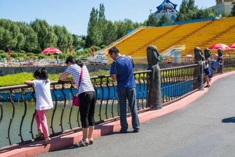 Big theme park with river and bridge Foto stock