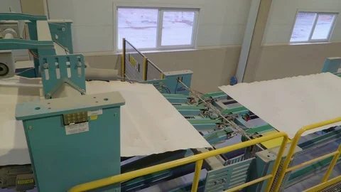 Big thin sheets of woods into the processing machine Stock Footage 75761359