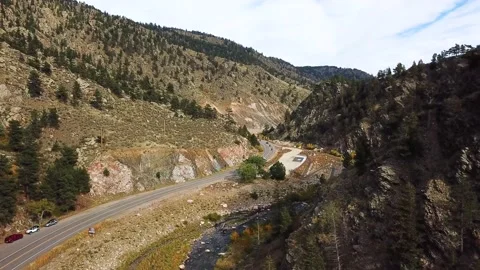 Big Thompson Canyon Pull Off | Hwy 34 | Estes Park, Colorado | 4K Drone Footage Stock Footage 220294736