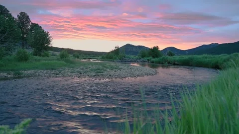 Big Thompson River at Sunrise Stock Footage 148446287