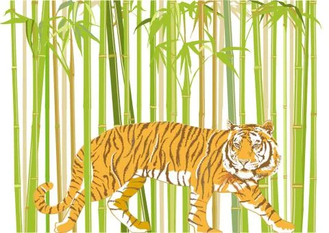 Big tiger with jungle background - vector illustration Stock Illustration