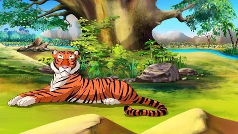 Big tiger lies under a tree 스톡 일러스트