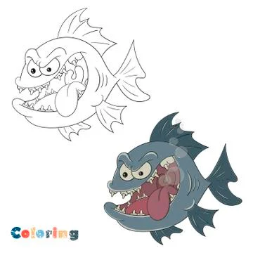 Big toothy fish. Vector coloring on the theme of fishing on a white isolated  Stock Illustration
