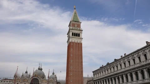 A big tower in central square in Venice, Italy Stock Footage 249948349