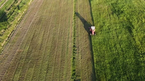 Big tractor with mowers mows the grass for silage farmer works in the meadows Video stock 130293768