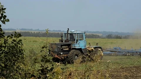 Big Tractor Plowing The Summer Field 02 Stock Footage 40891927