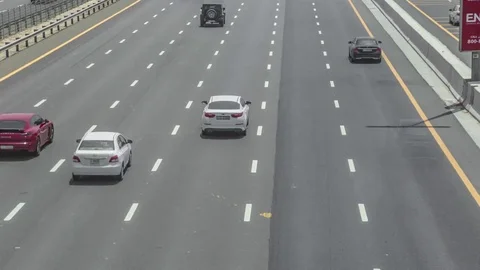 Big traffic on highway zayed in Dubai, UAE. Wide angle panorama from above Stock-Footage 76906598