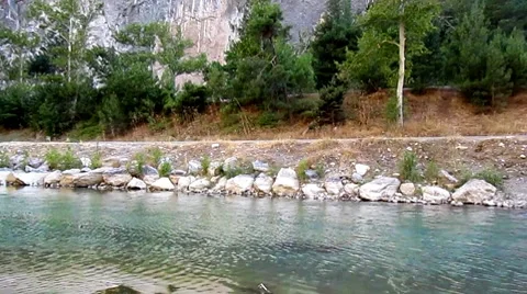 Big train goes cross the river Stock Footage 8693611