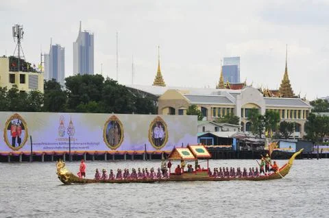 Big training of the Royal Barges Procession Stock Photos