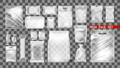 Big Transparent Empty White Plastic Pack Set 库存插图