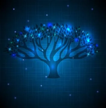Big tree abstract blue background Stock Illustration