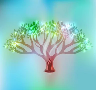 Big tree and woman at the front Stock Illustration