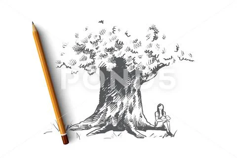 Big tree concept. Hand drawn isolated vector. Stock Illustration