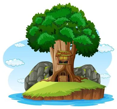 Big tree isolated cartoon Stock Illustration