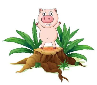 A big tree with a pig Stock Illustration
