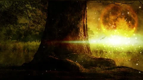 Big Tree Silhouette with full moon background Stock Footage 253197190