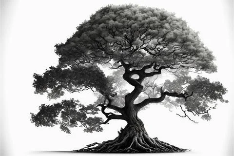 Big tree on white background, Made by AI,Artificial intelligence Illustrazione stock