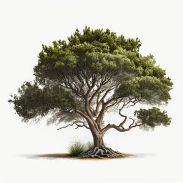 Big tree on white background, Made by AI,Artificial intelligence Stock Illustration