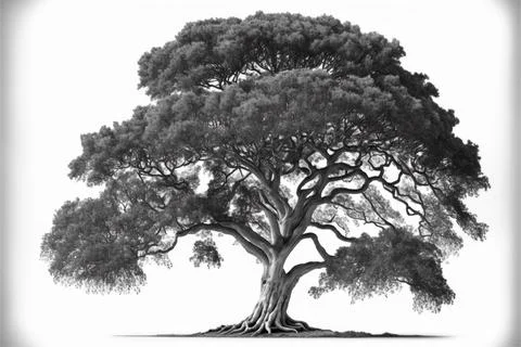 Big tree on white background, Made by AI,Artificial intelligence Stock Illustration