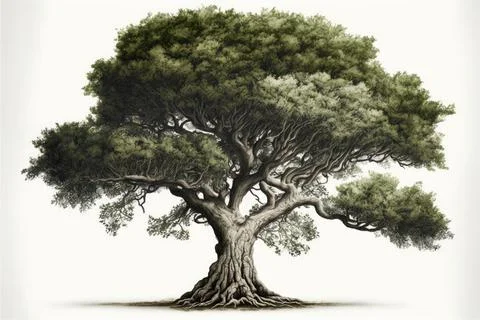 Big tree on white background, Made by AI,Artificial intelligence Stock Illustration