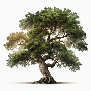 Big tree on white background, Made by AI,Artificial intelligence Stock Illustration
